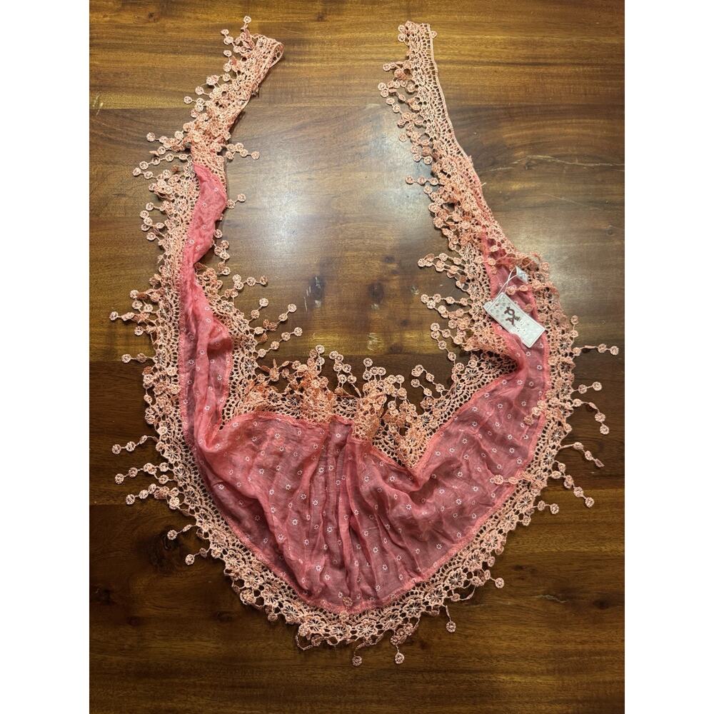 Pretty Angel Pink Crochet Trim Linen Blend Scarf - NEW